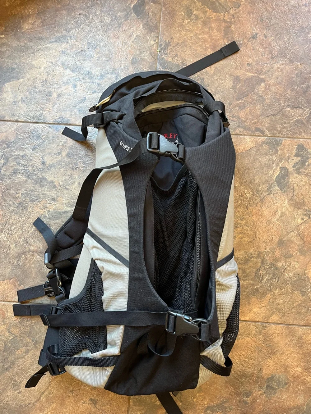 OSPREY Black and Gray Backpack with Red Logo Hydration compatible